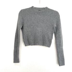 Brandy Melville Gray Ribbed Knit Cropped Wool Blend Pullover Sweater - OS